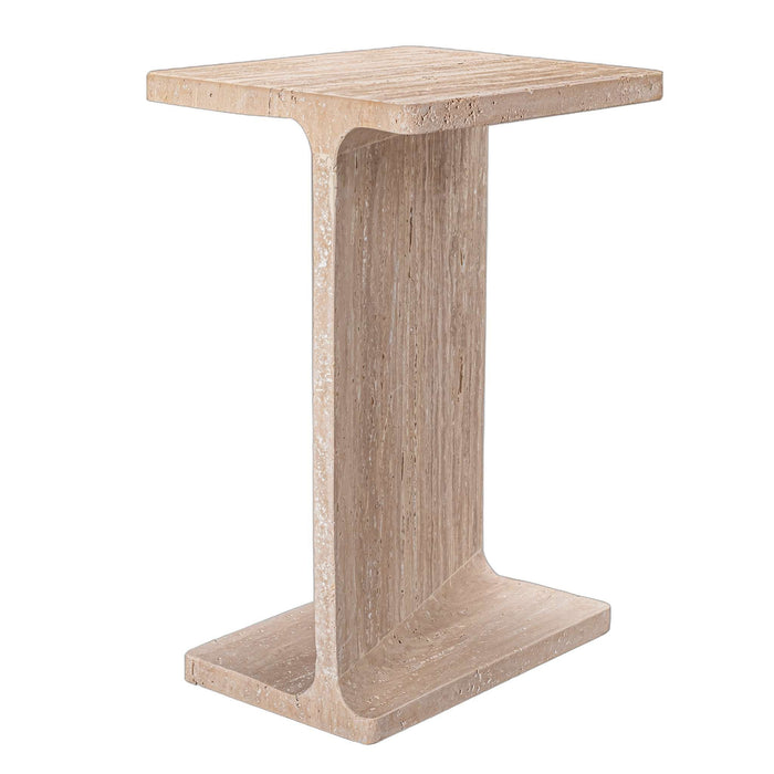Marble Pedestal End Table - Beige