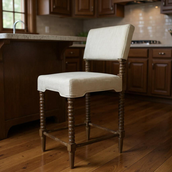 Solid And Manufactured Wood Counter Height Bar Chair - Off White And Brown