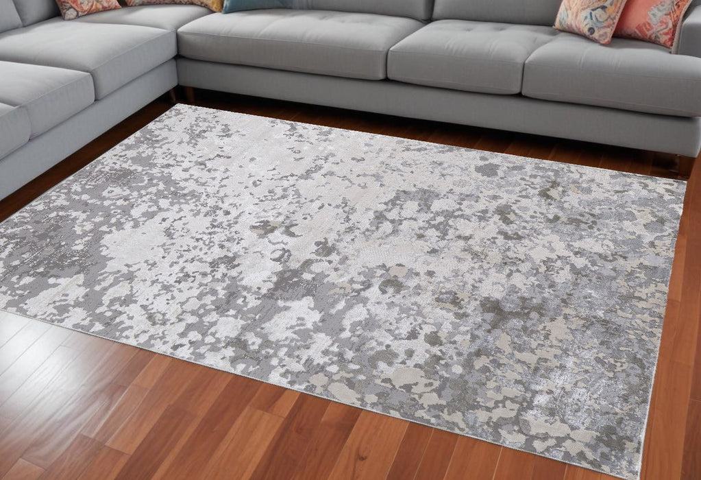 10' x 13' Abstract Stain Resistant Area Rug - Silver Gray And White