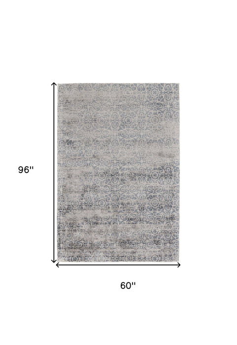 5' x 8' Abstract Hand Woven Area Rug - Blue Gray And Taupe