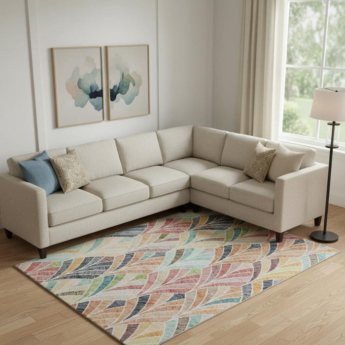 9' X 12' Geometric Washable Area Rug With UV Protection (667616) - Orange / Gold / Blue