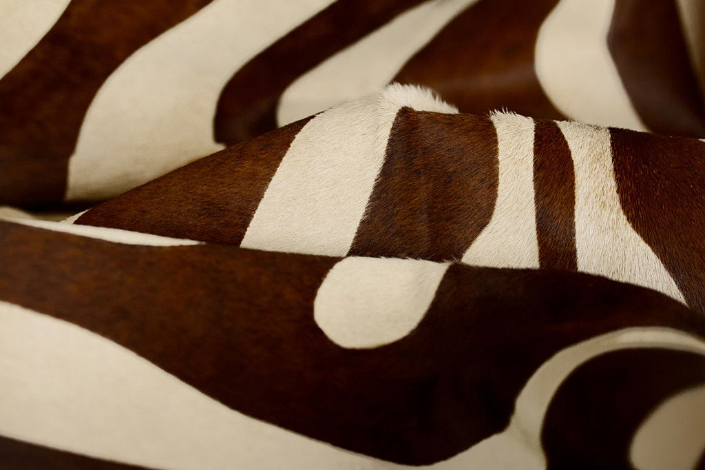 6' x 7' Zebra Print Genuine Cowhide Area Rug - Natural And Brown