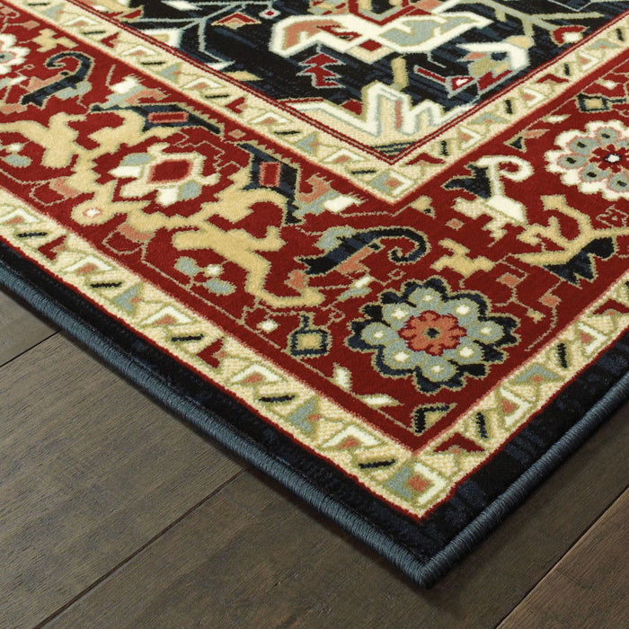 8' x 11' Oriental Power Loom Stain Resistant Area Rug - Red And Ivory