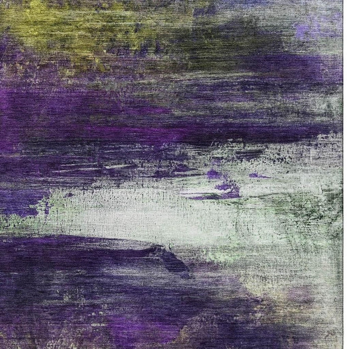 10' X 14' Abstract Washable Area Rug With UV Protection (714703) - Purple / Lime Green