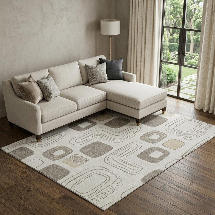 10' X 14' Geometric Washable Area Rug With UV Protection (696638) - Beige / Taupe / Khaki