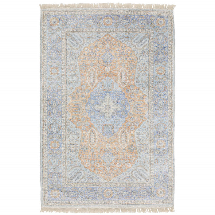 10' x 13' Oriental Hand Loomed Stain Resistant Area Rug With Fringe - Blue And Red