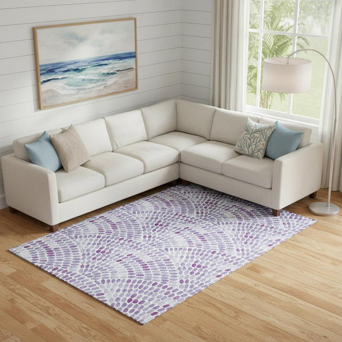 10' X 14' Geometric Washable Area Rug With UV Protection (645852) - Purple / Ivory
