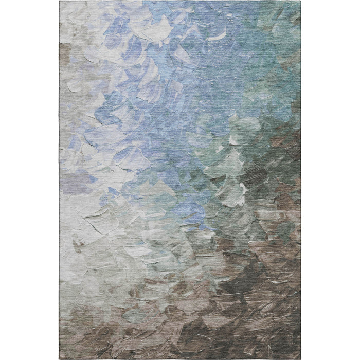 10' X 14' Abstract Washable Area Rug With UV Protection (696722) - Denim Blue / Ivory / Taupe