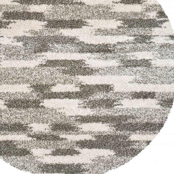 8' Round Geometric Pattern Area Rug - Gray And Ivory