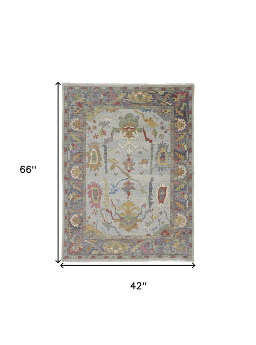 4' X 6' Wool Oriental Hand Knotted Area Rug With Fringe - Gray And Gold