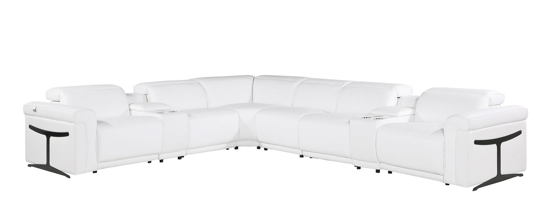 Italian Leather Modular L-Shaped Eight Piece Corner Sectional With Console - White