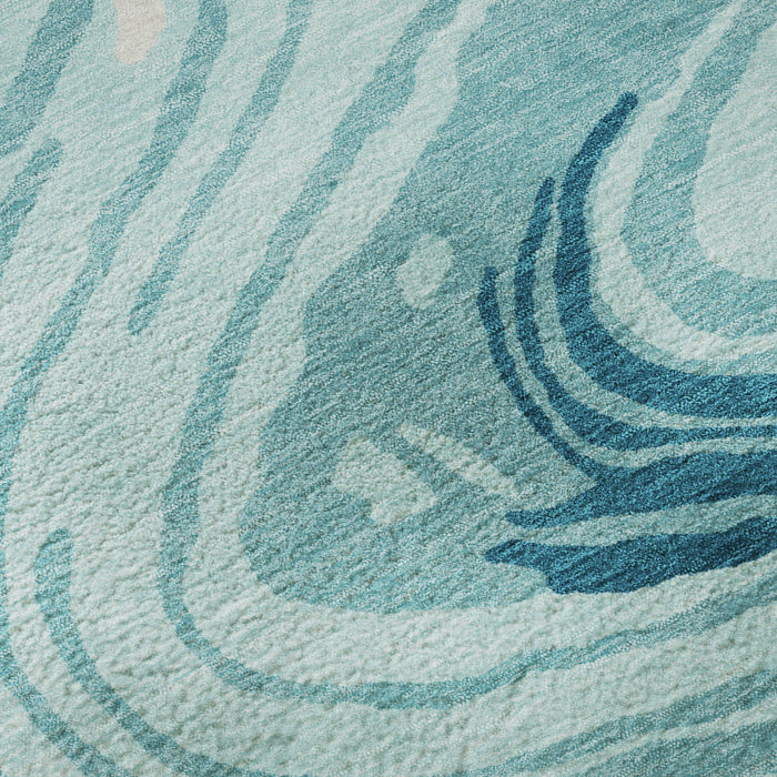 10' X 14' Abstract Washable Area Rug With UV Protection (682463) - Turquoise / Gray / Ivory