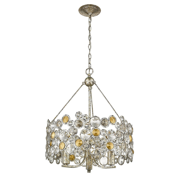Three Light Metal And Crystals Dimmable Chandelier With Shades - Silver