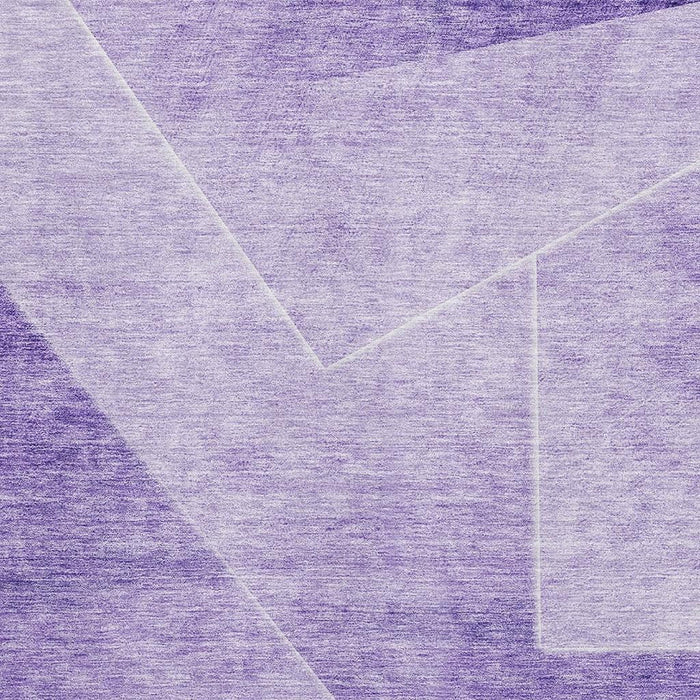 9' X 12' Geometric Washable Area Rug With UV Protection - Purple And Ivory