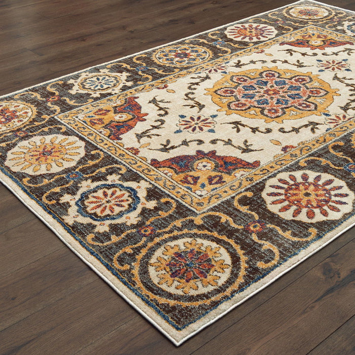 10' x 13' Oriental Power Loom Stain Resistant Area Rug - Ivory And Brown