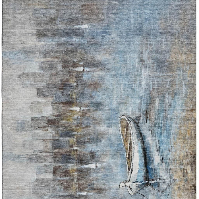 10' X 14' Nautical Washable Area Rug With UV Protection (716671) - Blue / Beige