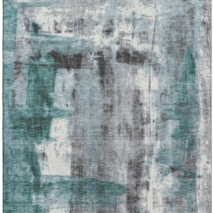 10' X 14' Abstract Washable Area Rug With UV Protection (719292) - Teal / Charcoal / Ivory