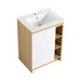 Giga freestanding bathroom vanity with thin rim sink, single door, and four open shelves in light oak and white finish