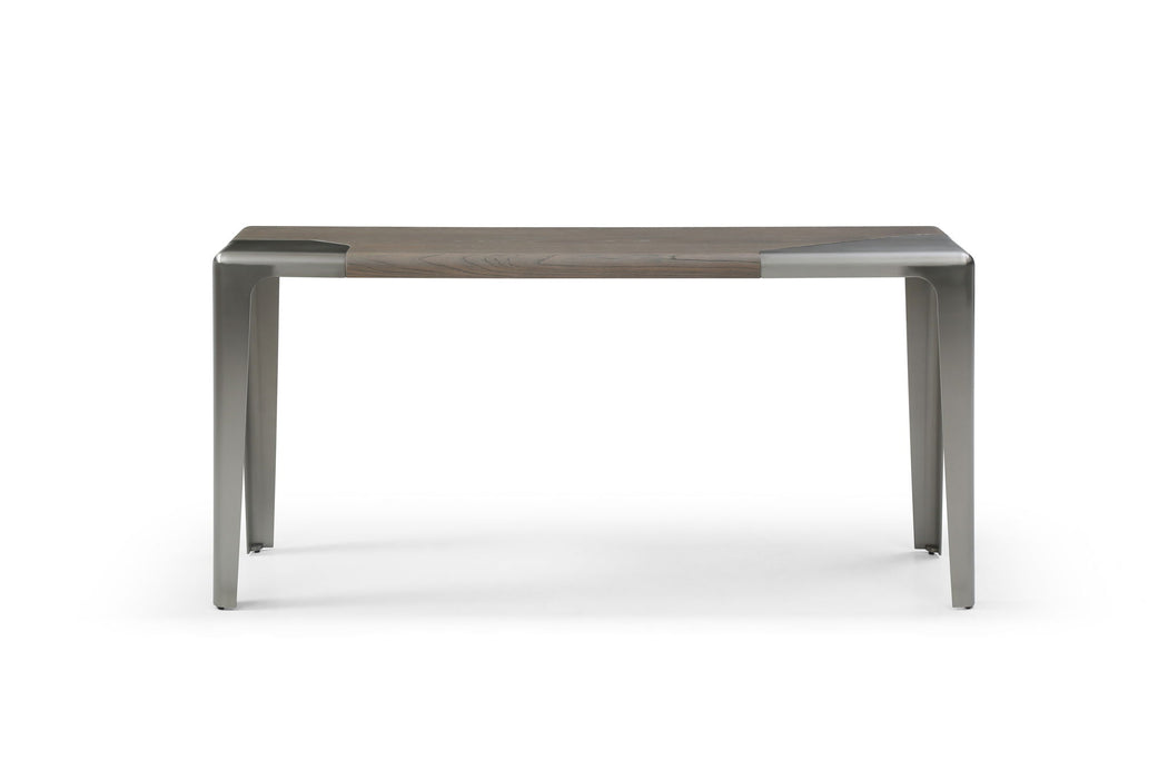 Solid Wood Metal Double Pedestal Console Table - Gray / Silver