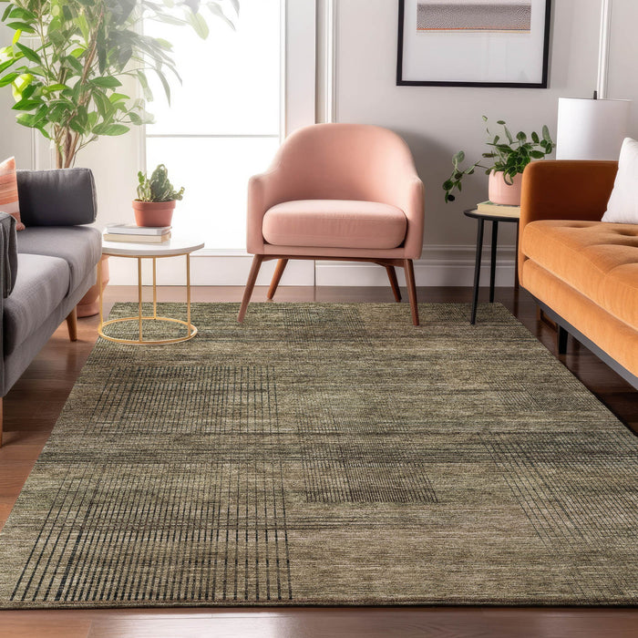 10' X 14' Striped Washable Area Rug With UV Protection - Brown