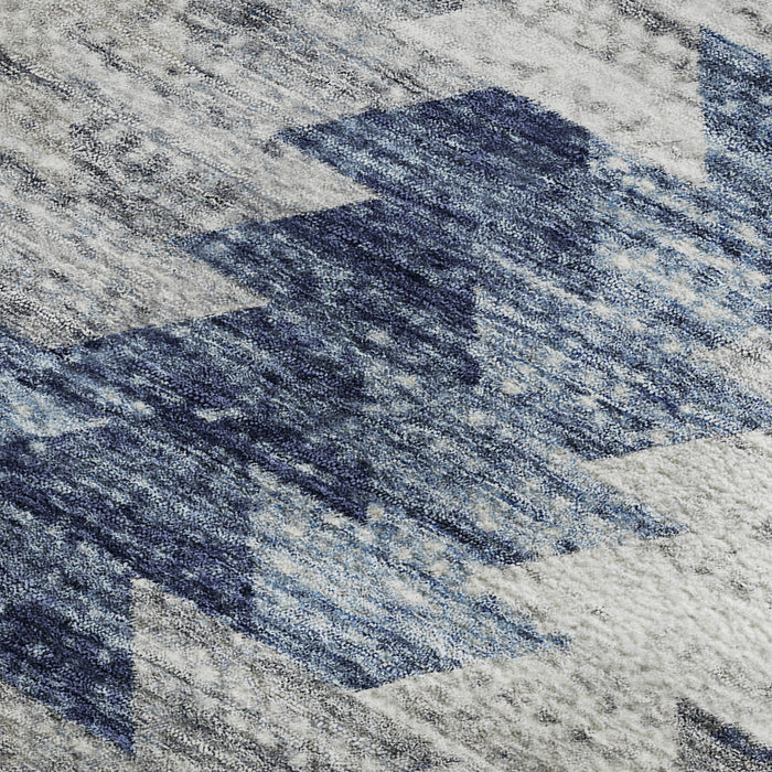 10' X 14' Geometric Washable Area Rug With UV Protection (653128) - Blue / Ivory / Gray