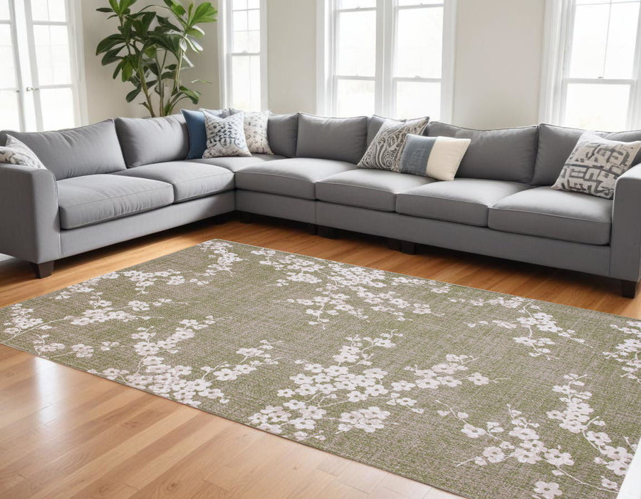 8' X 11' Oriental Washable Area Rug (548785) - Green / White