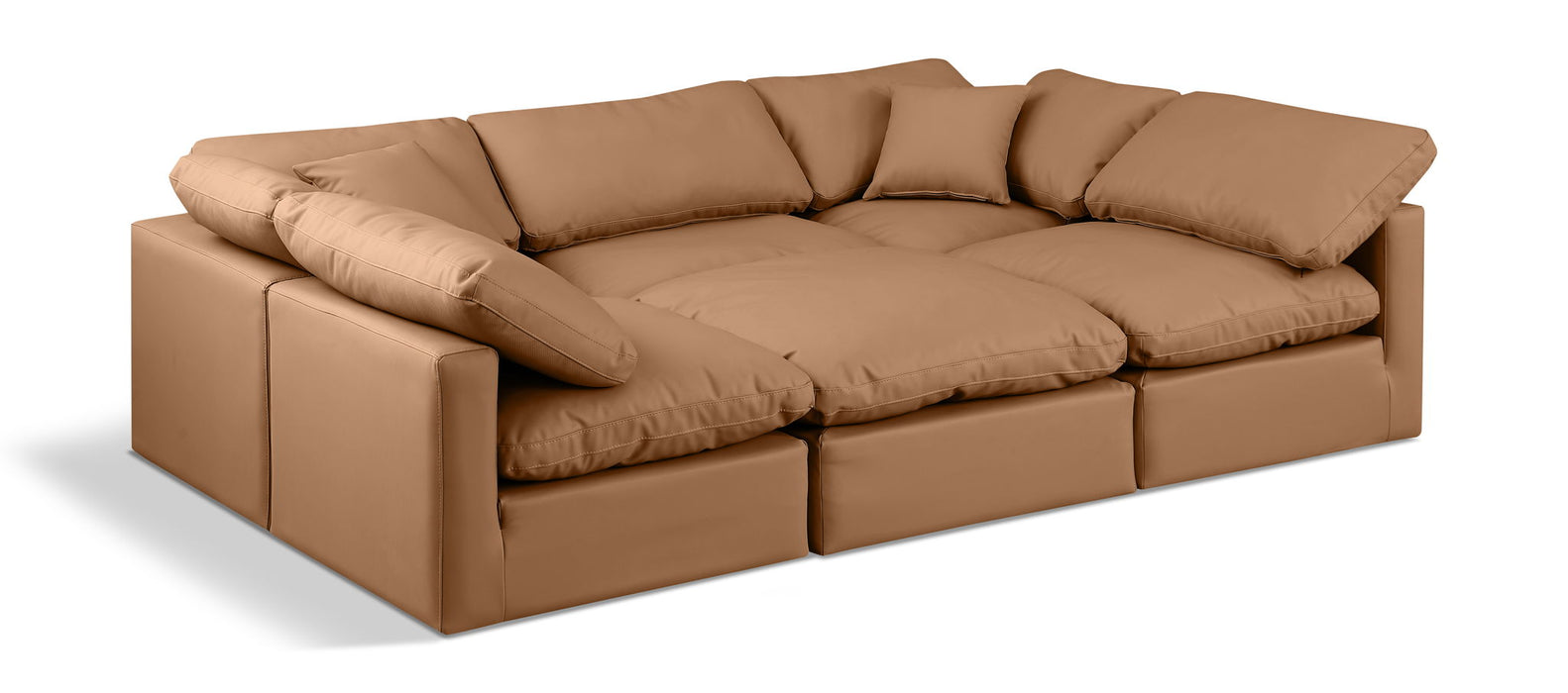 Meridian Furniture Indulge faux leather 6-piece modular stationary sectional sofa with modern design and clean lines.