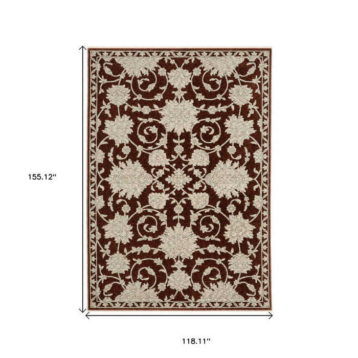 10' X 13' Floral Area Rug With Fringe - Beige