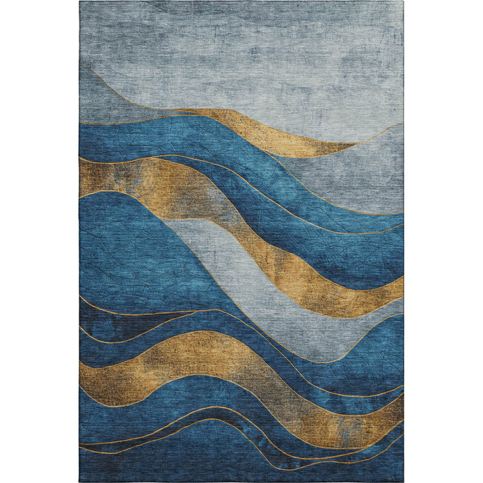 10' X 14' Abstract Washable Area Rug With UV Protection (707131) - Blue / Gold