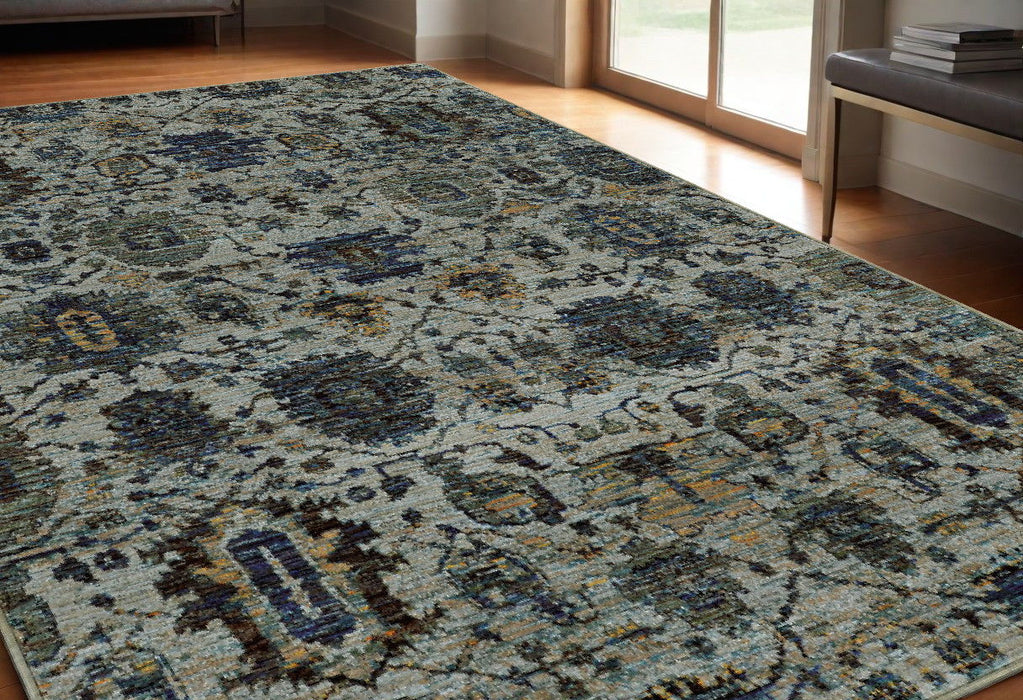 5' x 7' Oriental Power Loom Area Rug - Blue Green