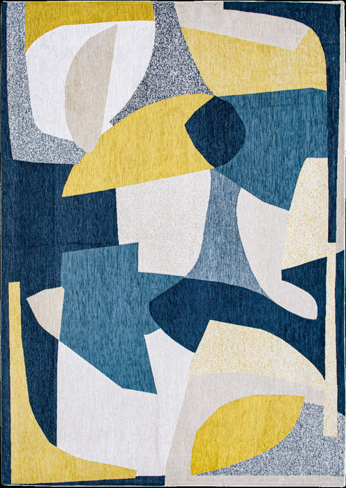 9' X 13' Abstract Washable Area Rug (552011) - Blue / Yellow