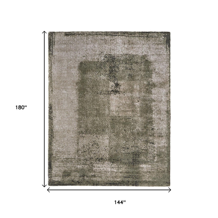 12' X 15' Abstract Distressed Area Rug - Green And Tan