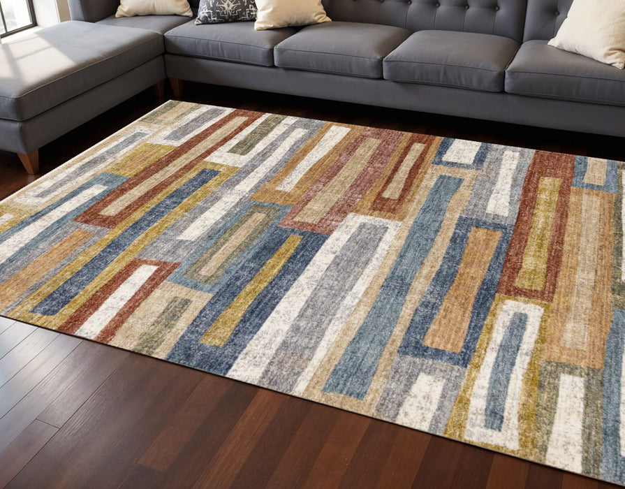 8' X 10' Geometric Area Rug (660244) - Orange / Blue / Beige