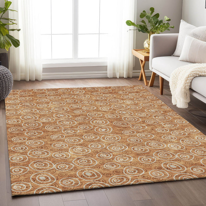 10' X 14' Polka Dot Washable Area Rug With UV Protection - Terra Cotta And Beige