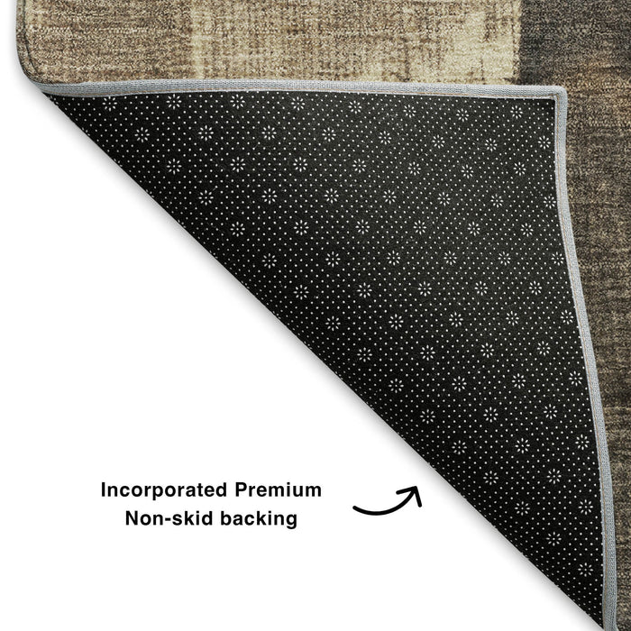 10' X 14' Abstract Geometric Washable Area Rug With UV Protection (705341) - Coffee / Beige