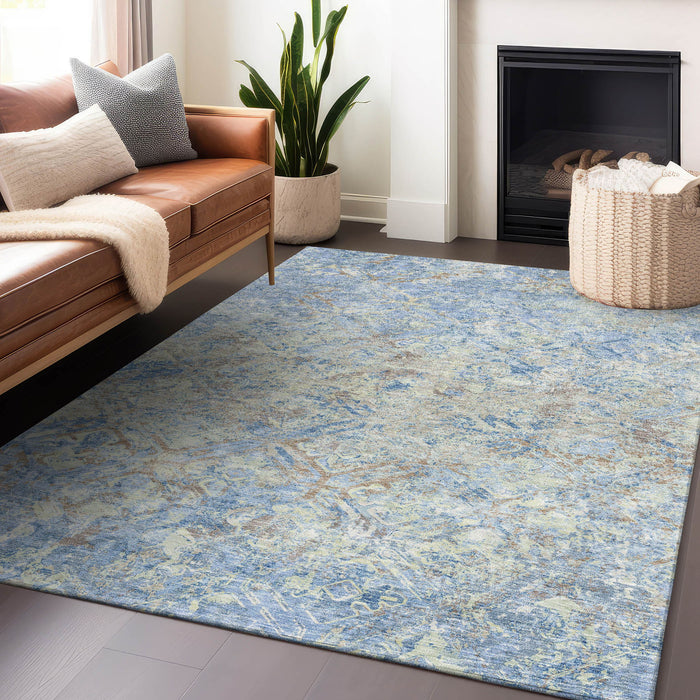 9' X 12' Diamond Washable Area Rug With UV Protection - Sky Blue