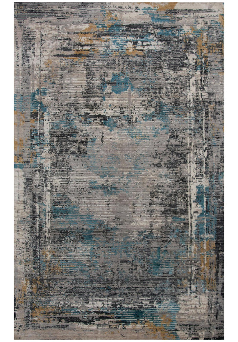 10' X 13' New Zealand Lambs Wool Abstract Hand Carved Handmade Area Rug (747611) - Gray / Black / Yellow / Blue / Ivory