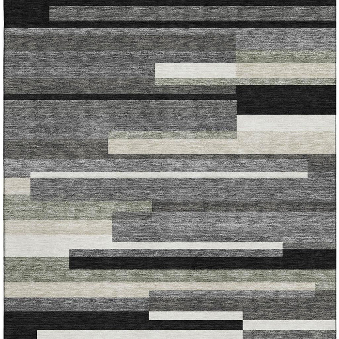 10' X 14' Striped Washable Area Rug With UV Protection - Black / Ivory