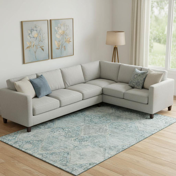 10' X 14' Geometric Washable Area Rug With UV Protection (699933) - Blue / Gray / Silver