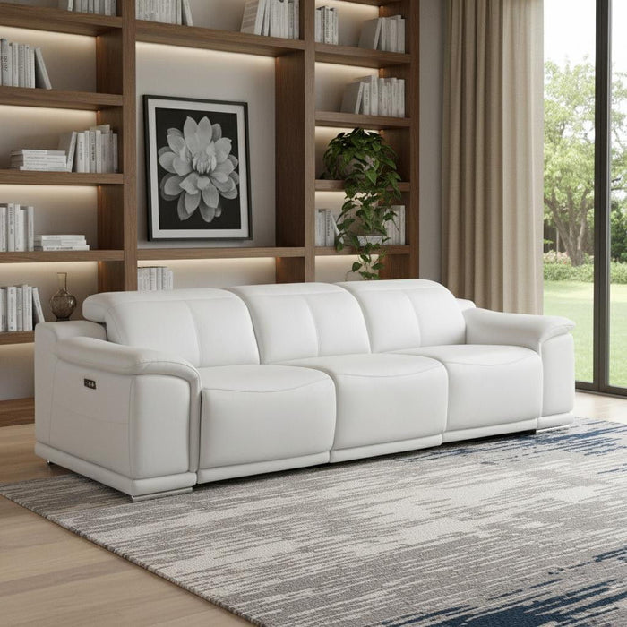 108" Leather Reclining USB Sofa - White