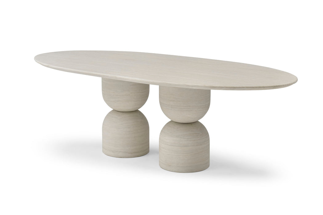 Marble Double Pedestal Base Oval Dining Table - Beige