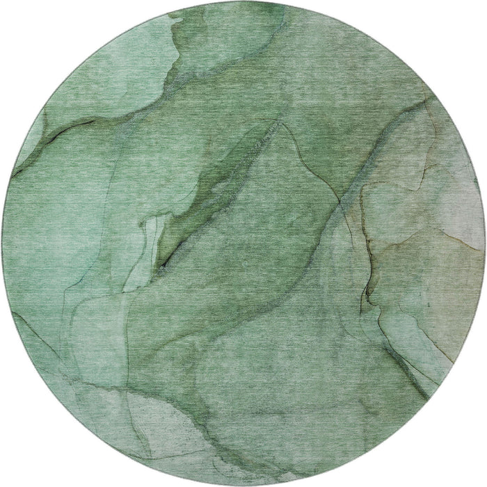 8' Abstract Washable Round Rug With UV Protection (651097) - Green / Ivory
