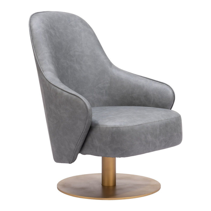Faux Leather Swivel Arm Chair - Gray And Gold