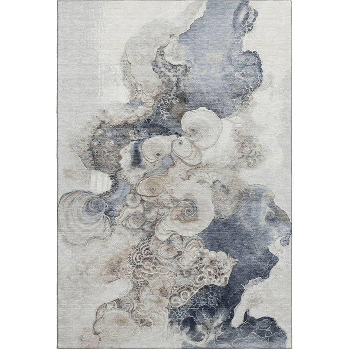 10' X 14' Abstract Washable Area Rug With UV Protection (706109) - Ivory / Blue