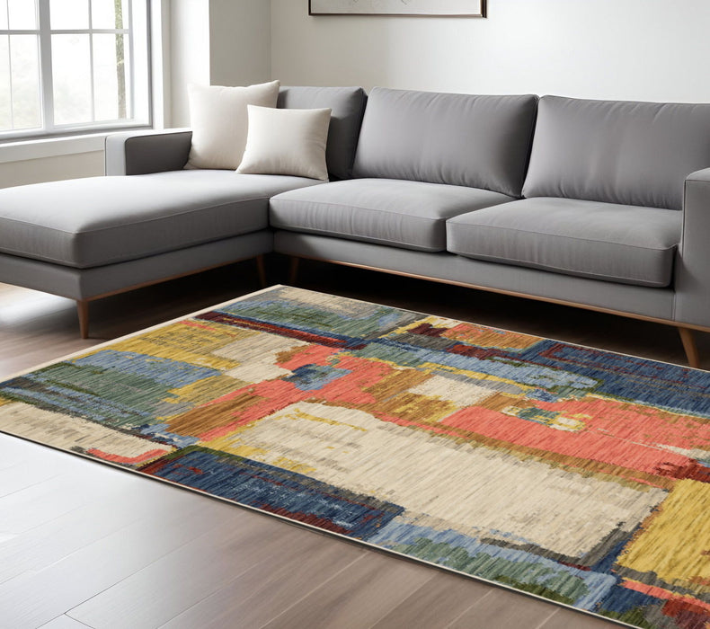 8' X 11' Abstract Area Rug With Fringe - Pink