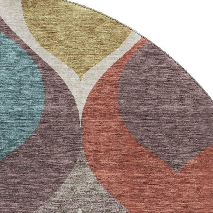 8' Ogee Washable Round Rug With UV Protection - Brown