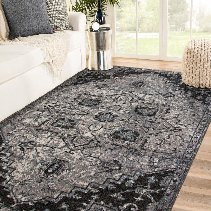 9' x 12' Medallion Power Loom Area Rug - Black And Gray