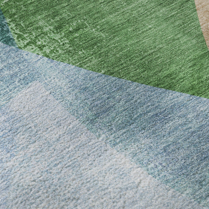 10' X 14' Abstract Washable Area Rug With UV Protection (716701) - Green / Teal