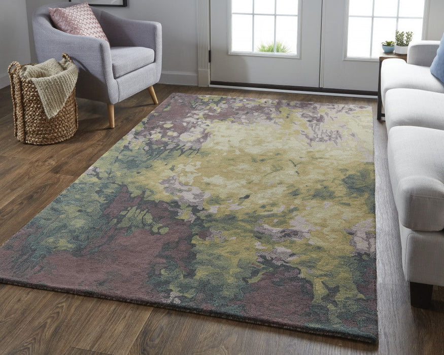 5' x 8' Wool Abstract Tufted Handmade Stain Resistant Area Rug - Gold Purple And Green