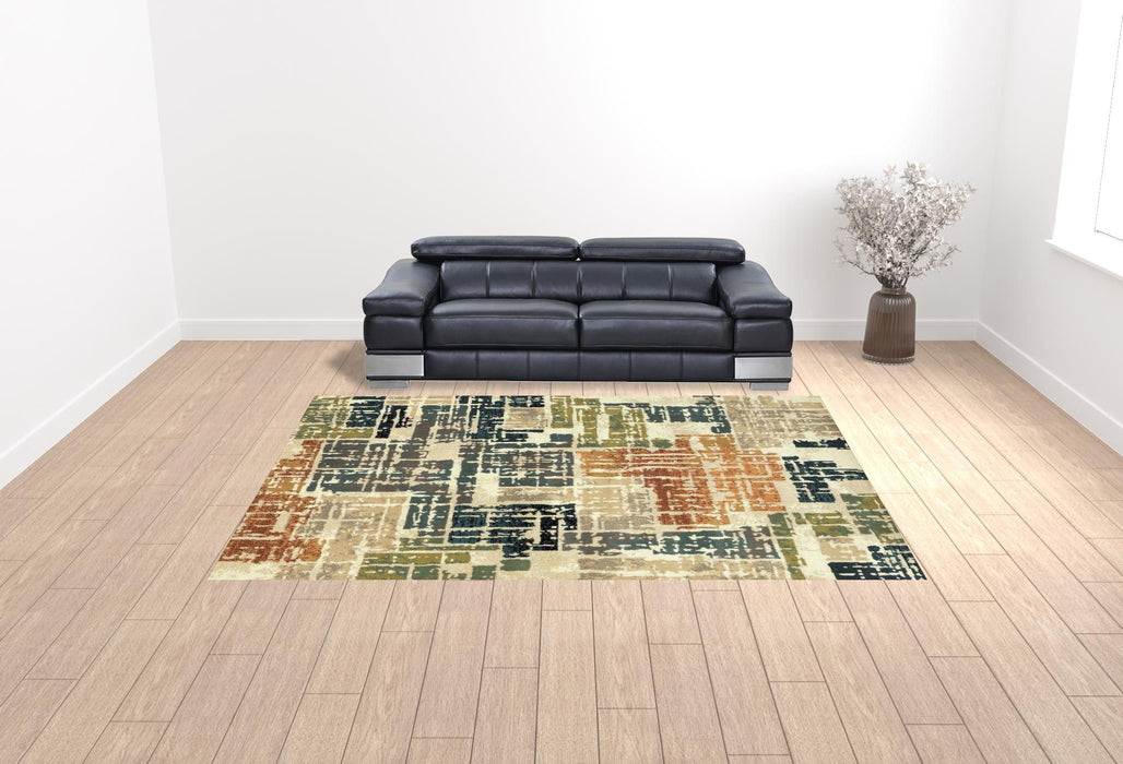 10' x 13' Abstract Power Loom Stain Resistant Area Rug - Beige Terracotta Green Navy And Gray